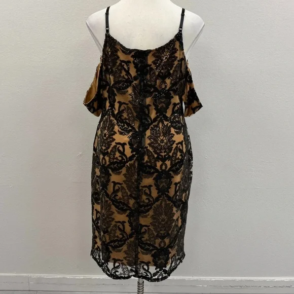 Venus Black & Tan Sequin Cold Shoulder Dress - Size 1X - Picture 3 of 5